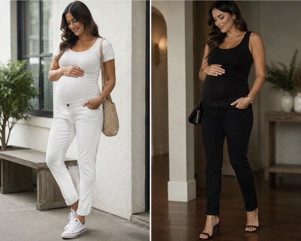 7 For All Mankind Maternity Jeans Lot 2 Size 28 Black White Ankle Skinny